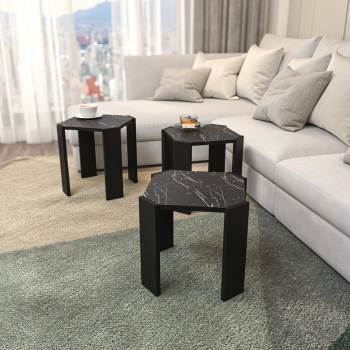 Hanah Home Lori Mesa de Centro Negro y Mármol Hanah Home Lori Mesa de Centro Negro y Mármol